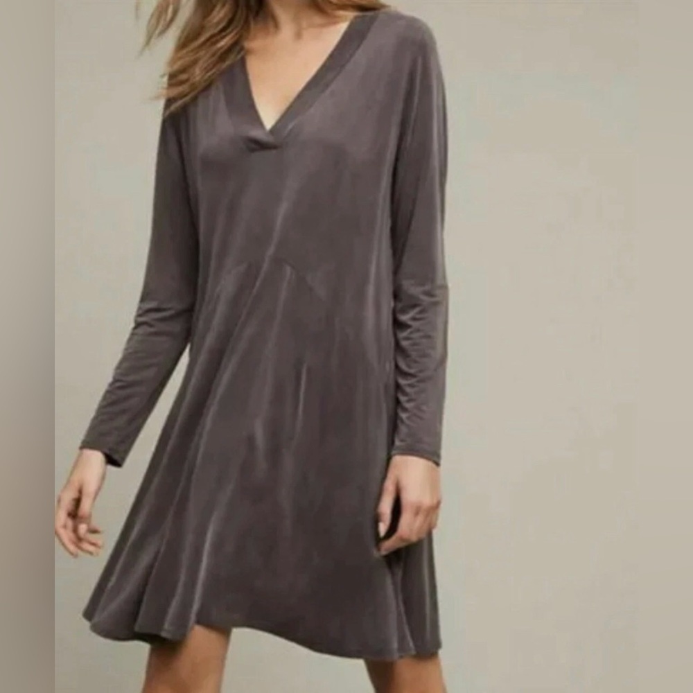 Anthropologie Dolan Left Coast Toute V Neck Gray Boho Swing Dress Pockets Large